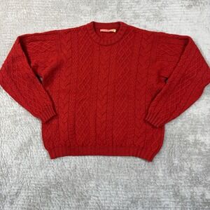 Kuna Red 100% Baby Alpaca Cable Knit Crewneck Sweater Mens Medium Made in Peru